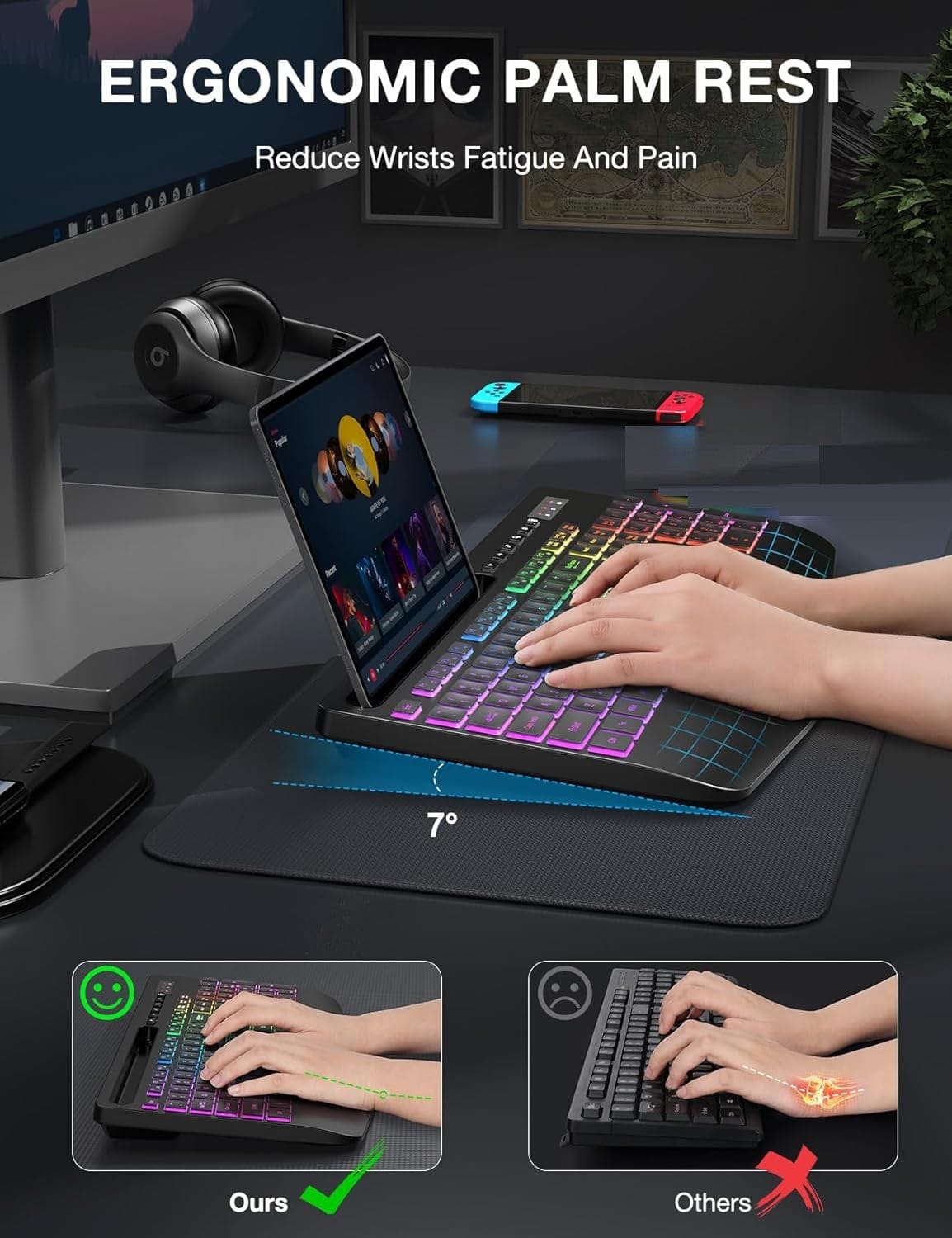 Rechargeable Silent Wireless Keyboard & Mouse Combo - RGB Backlight, Phone Holder