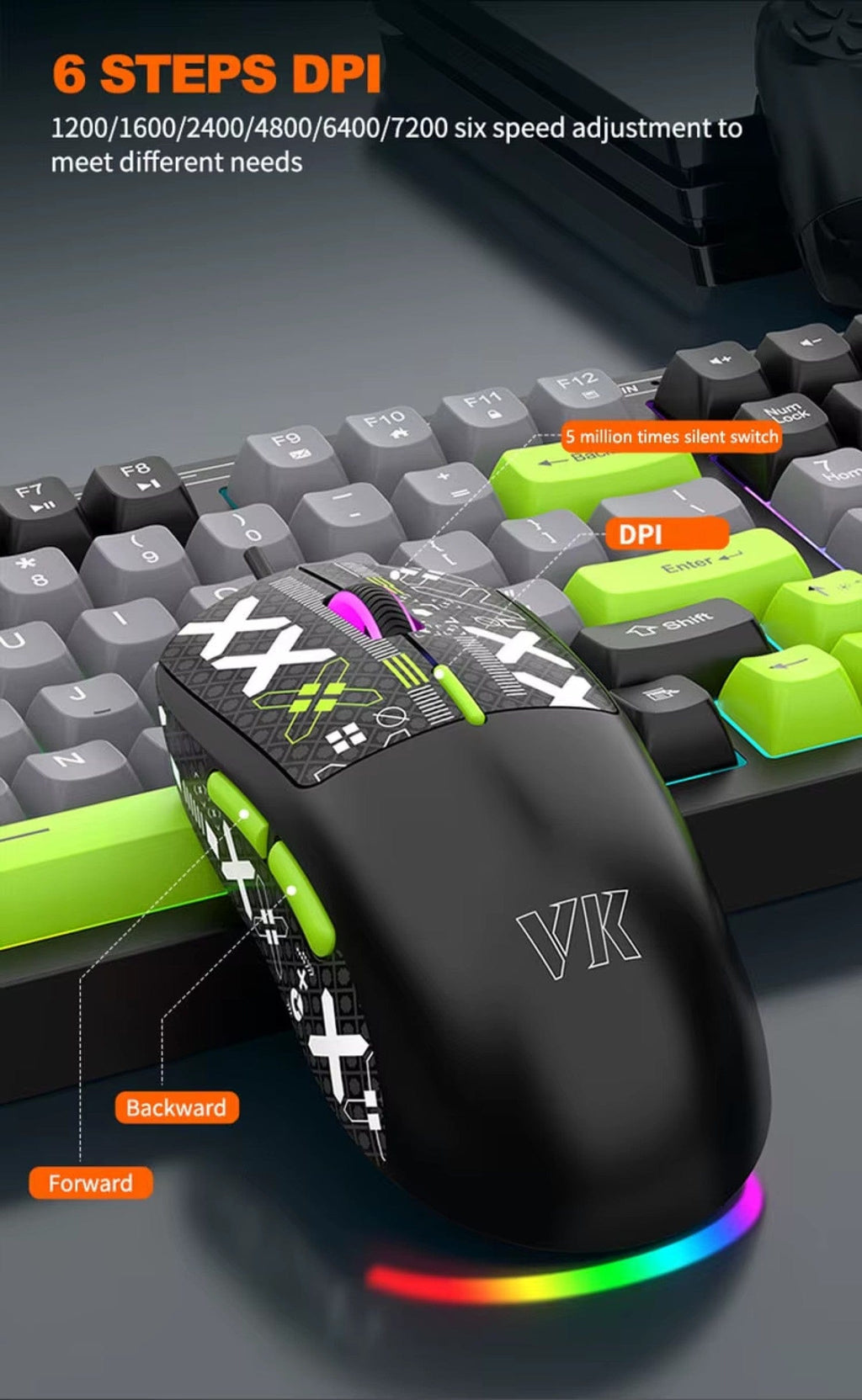 Wired Gaming Keyboard & Mouse Combo - Anti-Ghosting Multi-Key, 7-RGB Backlights
