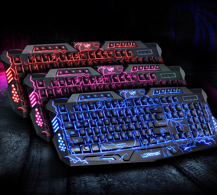 J10 Tricolor Backlight Wired Gaming Keyboard and Mouse Set with Colorful LED Lighting and Russian Layout