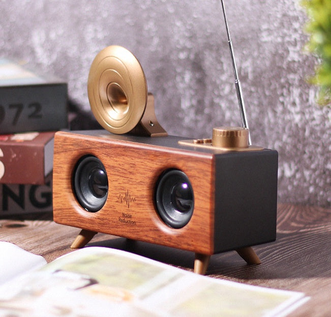 Retro Wood-Grain Bluetooth Speaker with FM Radio