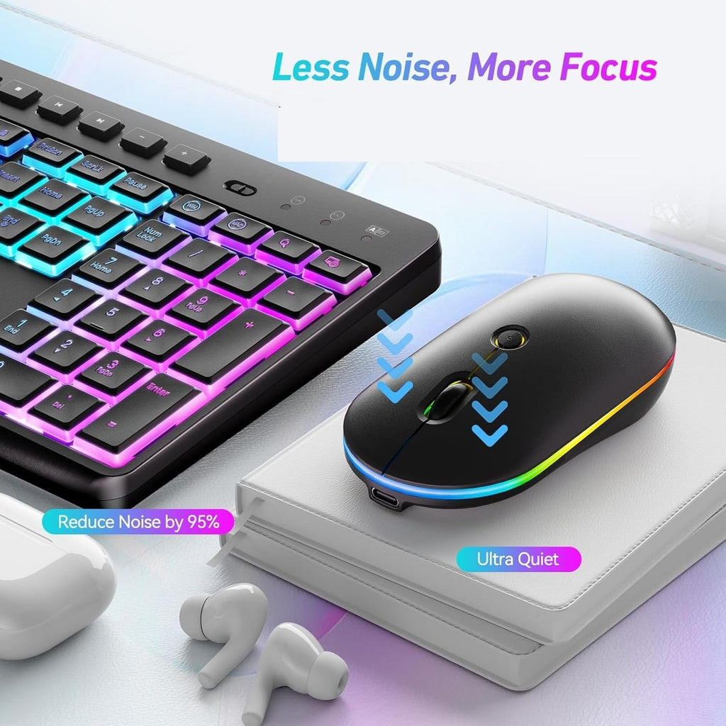 Rechargeable Silent Wireless Keyboard & Mouse Combo - RGB Backlight, Phone Holder