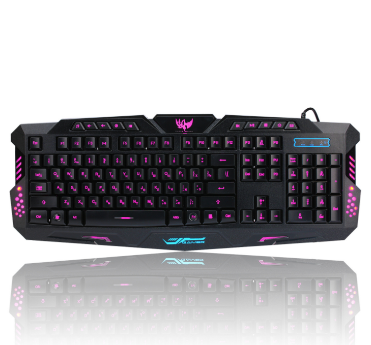 J10 Tricolor Backlight Wired Gaming Keyboard and Mouse Set with Colorful LED Lighting and Russian Layout