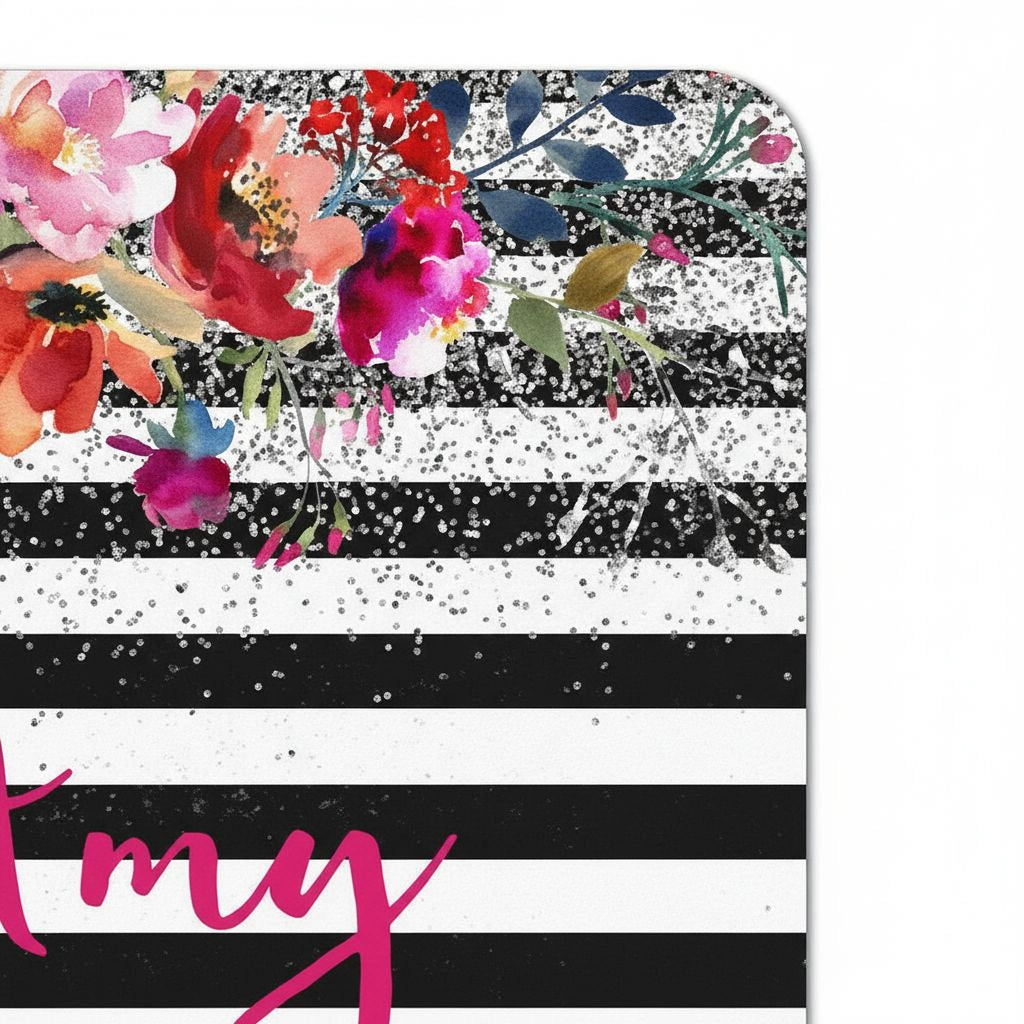 Personalized Floral Mousepad - Watercolor Mouse Pad With Silver Glitter Design