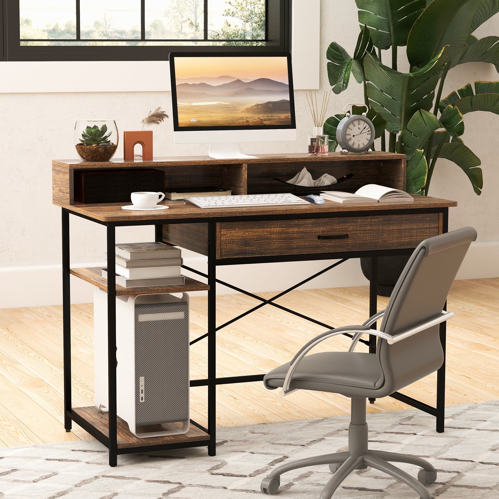 48 Inch Computer Desk with Monitor Stand Drawer and Shelves