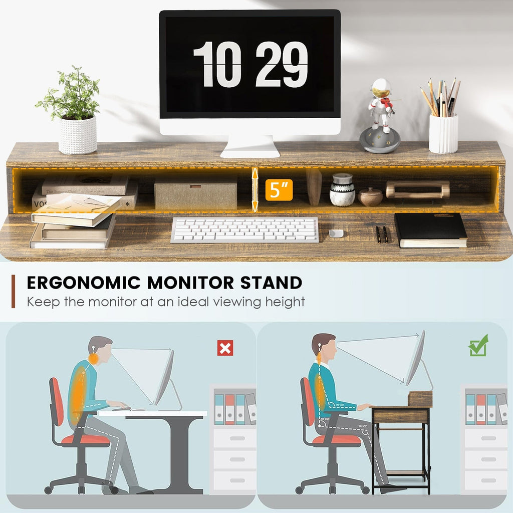 48 Inch Computer Desk with Monitor Stand Drawer and Shelves