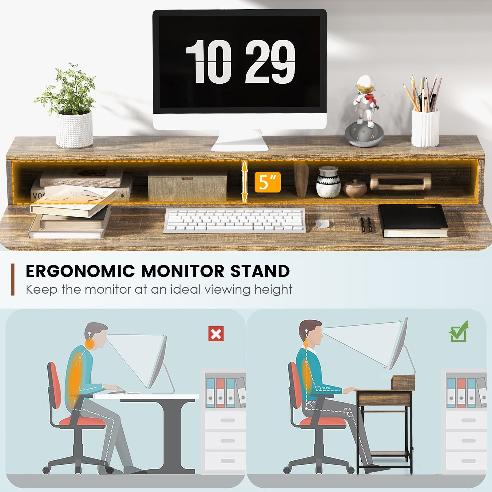 48 Inch Computer Desk with Monitor Stand Drawer and Shelves