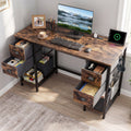 48-Inch Computer Desk with Power Outlet & 4 Fabric Drawers