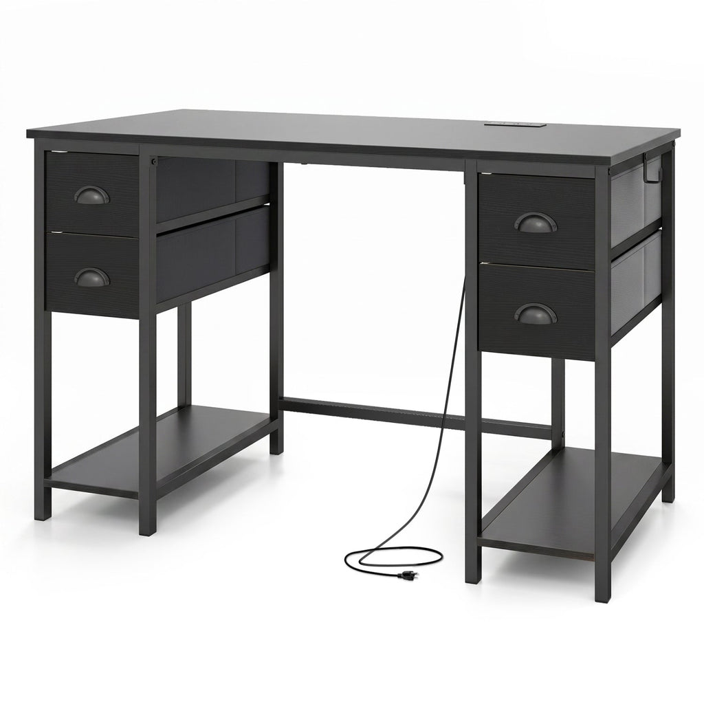 48-Inch Computer Desk with Power Outlet & 4 Fabric Drawers