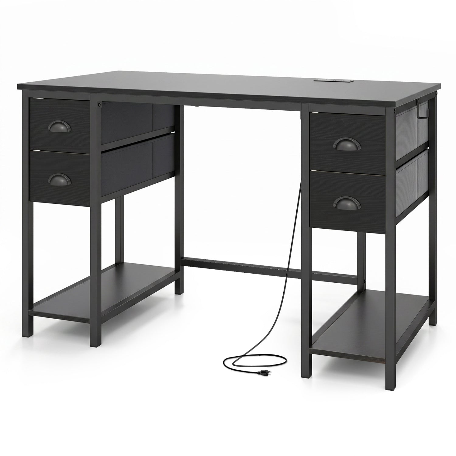 48-Inch Computer Desk with Power Outlet & 4 Fabric Drawers