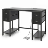 48-Inch Computer Desk with Power Outlet & 4 Fabric Drawers