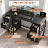 48-Inch Computer Desk with Power Outlet & 4 Fabric Drawers