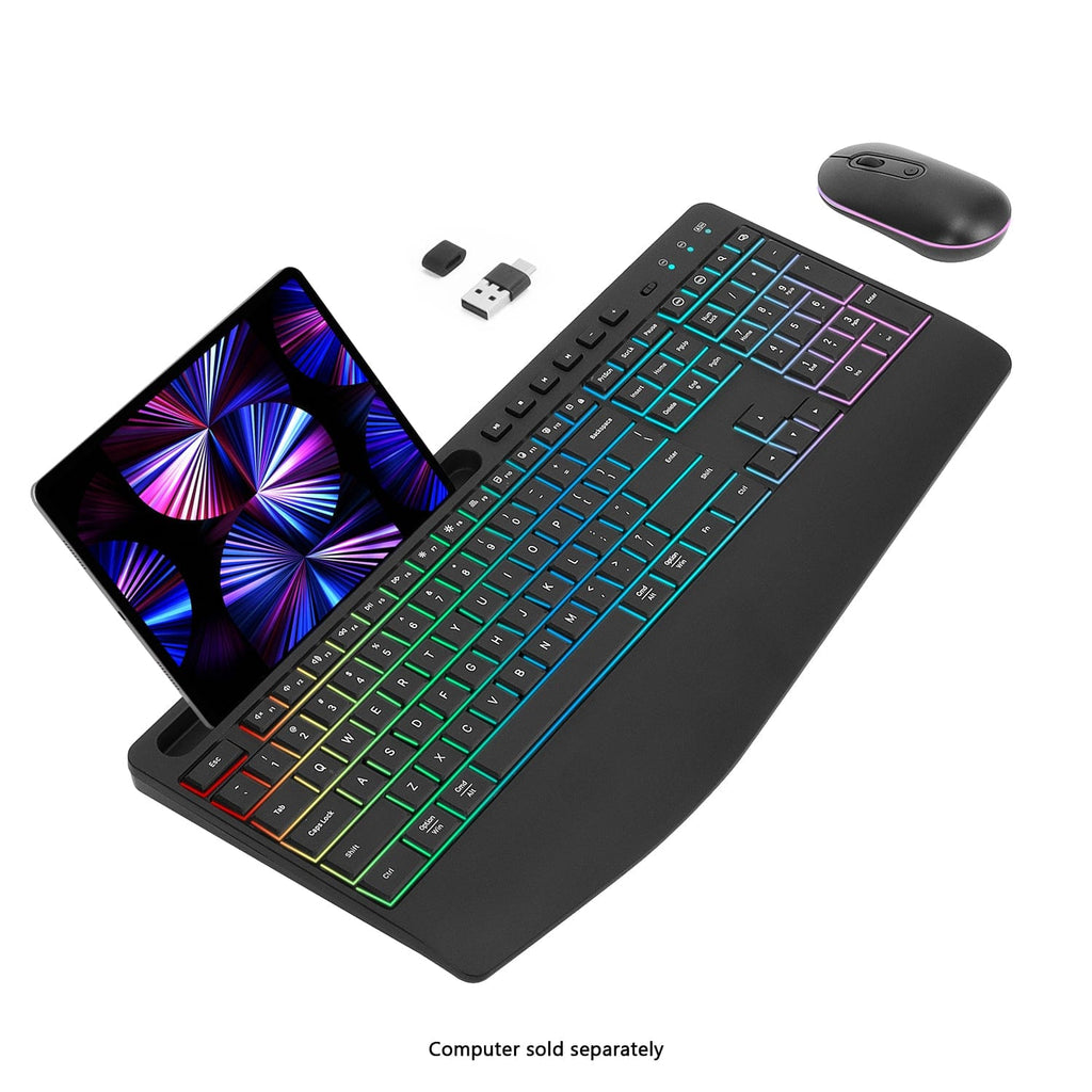 Rechargeable Silent Wireless Keyboard & Mouse Combo - RGB Backlight, Phone Holder