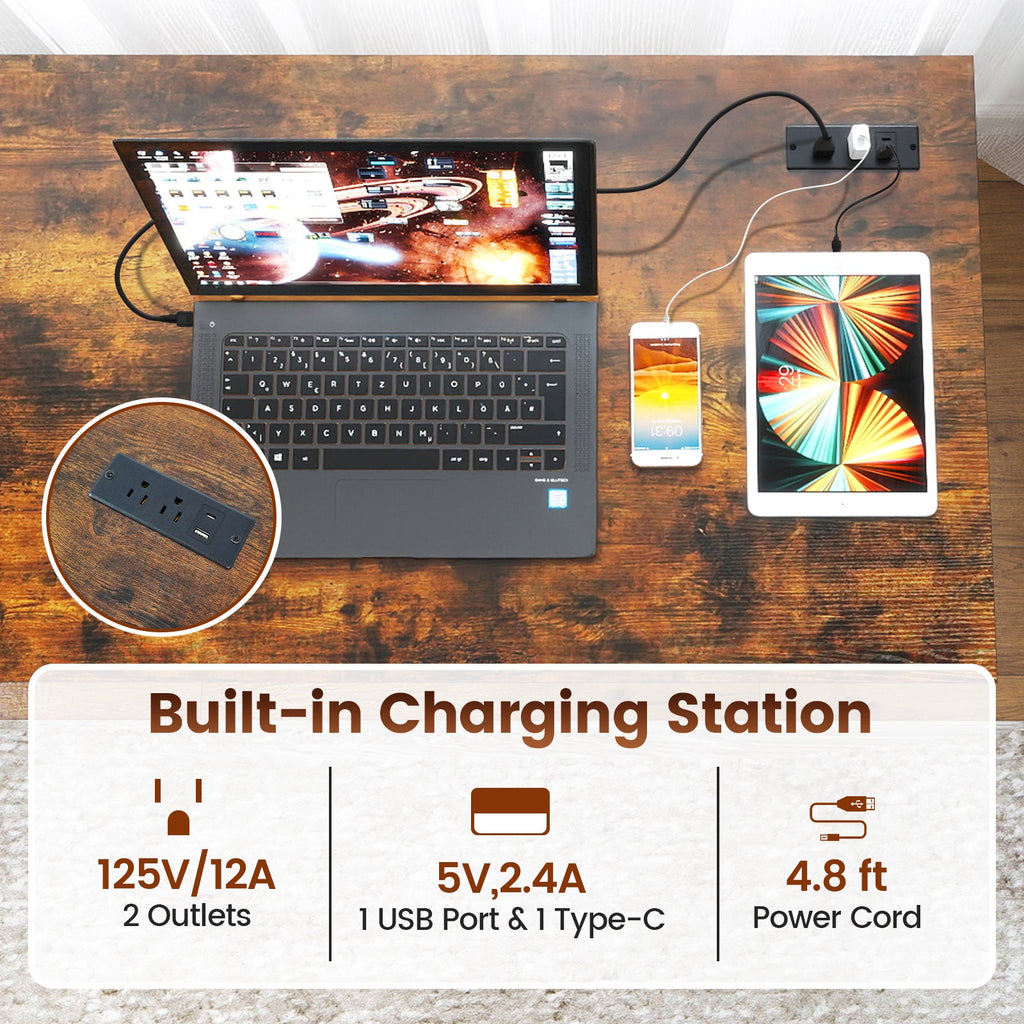 55 x 24 inch Computer Desk with Power Outlets and USB Ports