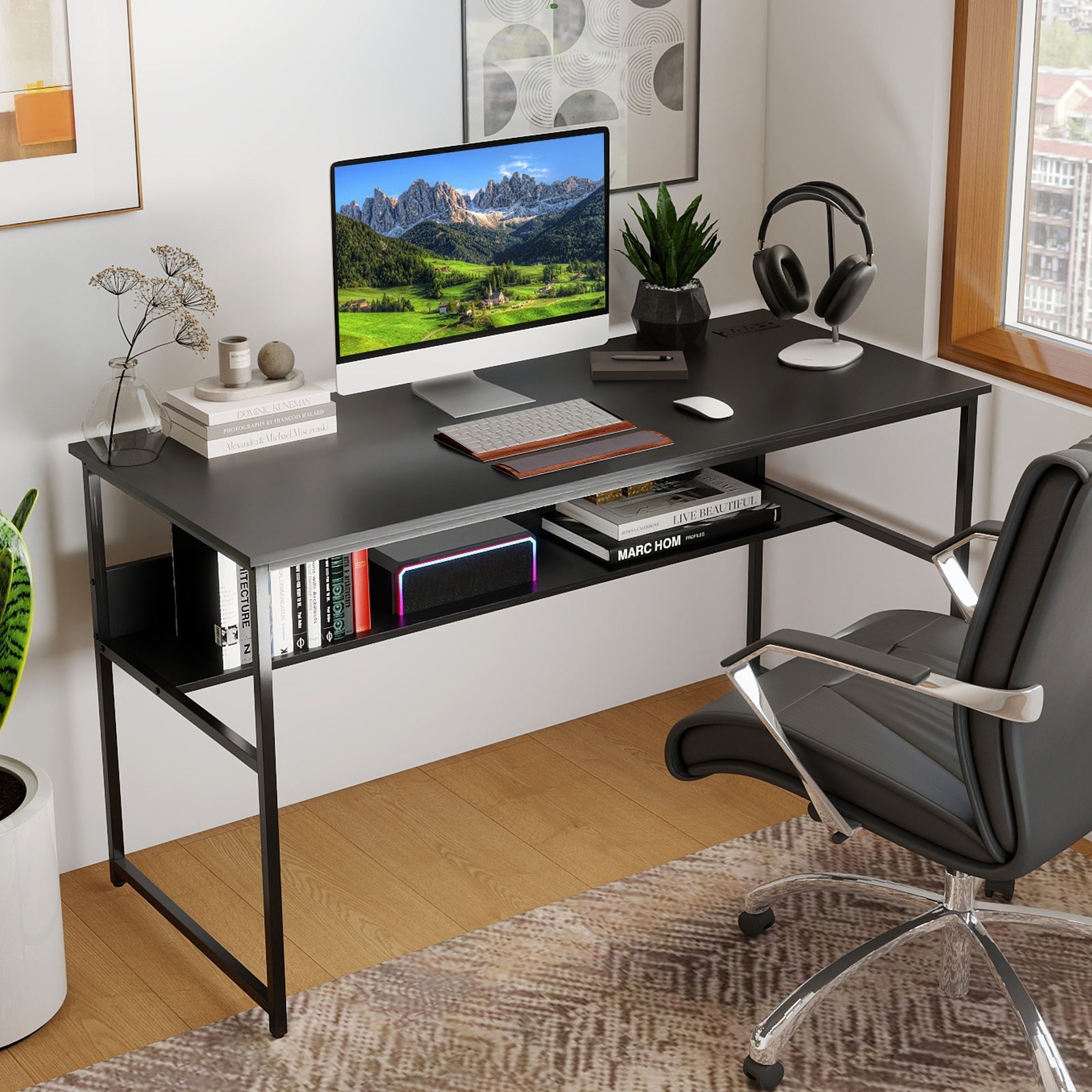 55 x 24 inch Computer Desk with Power Outlets and USB Ports