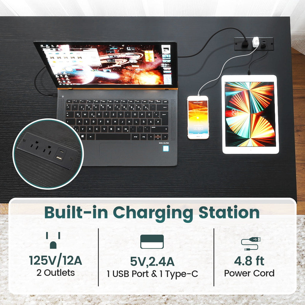 55 x 24 inch Computer Desk with Power Outlets and USB Ports
