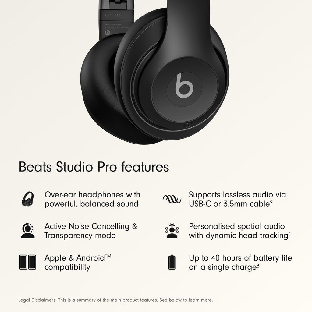 Beats Studio Pro Premium Wireless Over-Ear Headphones- Up to 40-Hour Battery Life, Active Noise Cancelling, Great for Travel & Commuting, USB-C Lossless Audio, Apple & Android Compatible -Black (Refurbished)