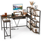 63" U-Shaped Computer Desk with Power Outlets & Bookshelf