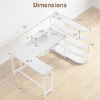 63" U-Shaped Computer Desk with Power Outlets & Bookshelf