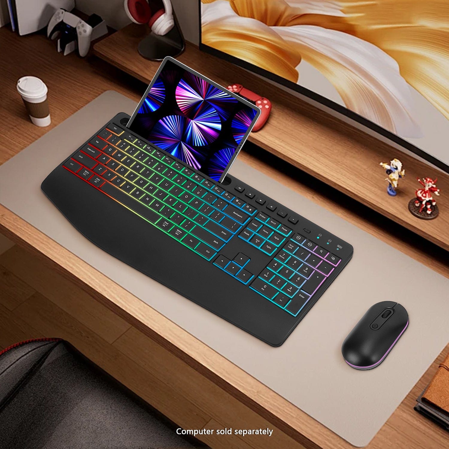 Rechargeable Silent Wireless Keyboard & Mouse Combo - RGB Backlight, Phone Holder
