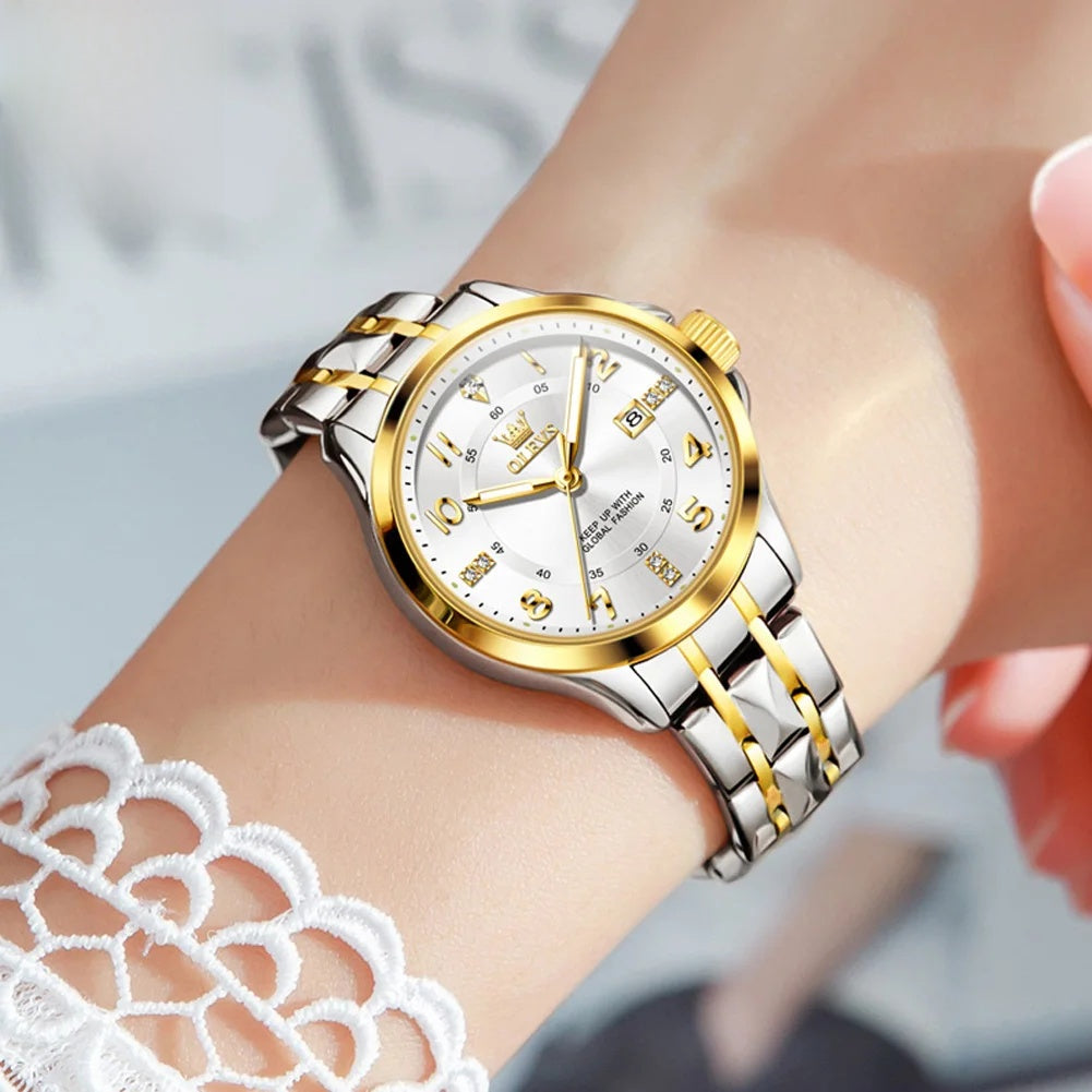 Women's Stainless Steel Two Tone Quartz Watch With Date