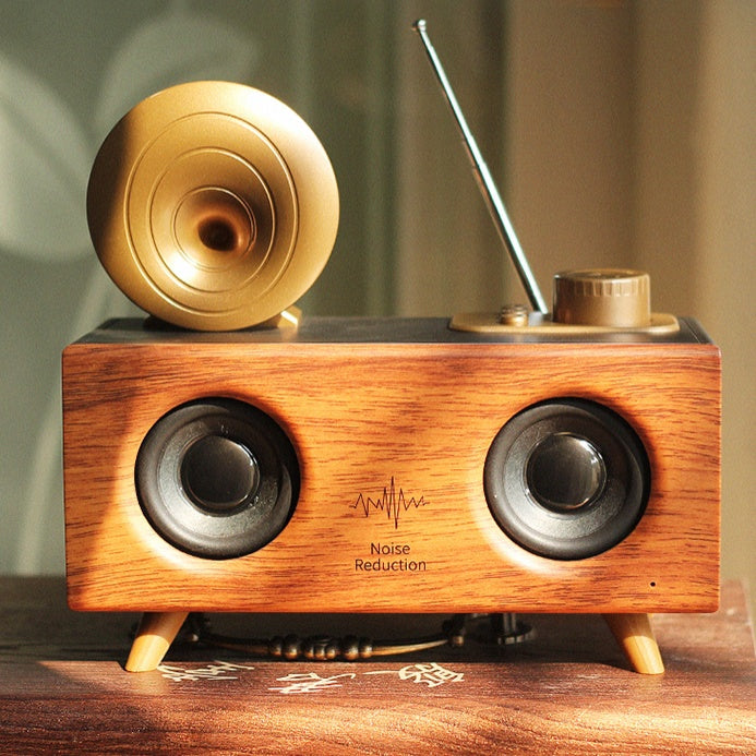 Retro Wood-Grain Bluetooth Speaker with FM Radio