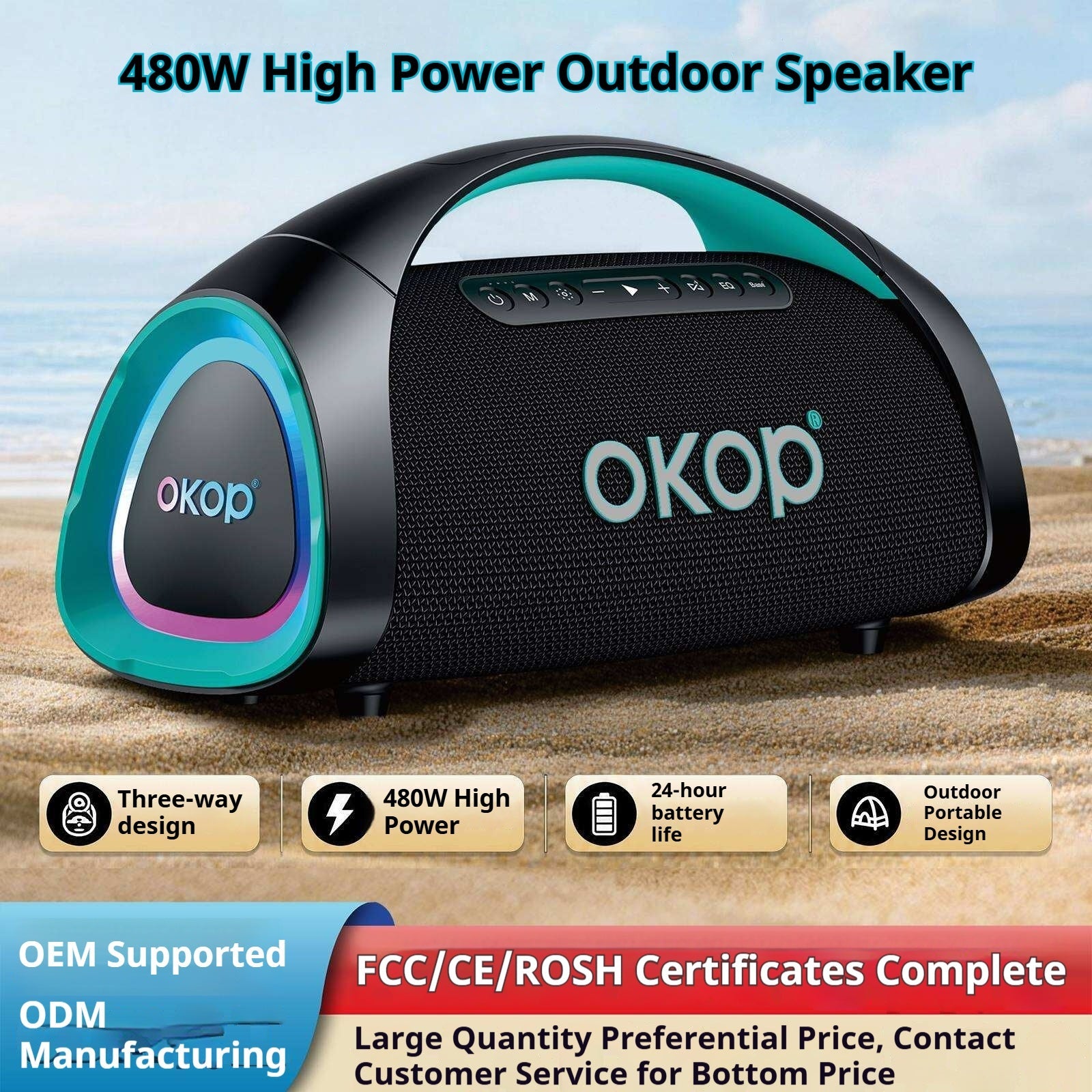 KP-8013 Best-Selling Portable Bluetooth Speaker With Handle Heavy Bass Subwoofer RGB Ambient Lighting 500W High Power And Outdoor Karaoke Capability In Stock