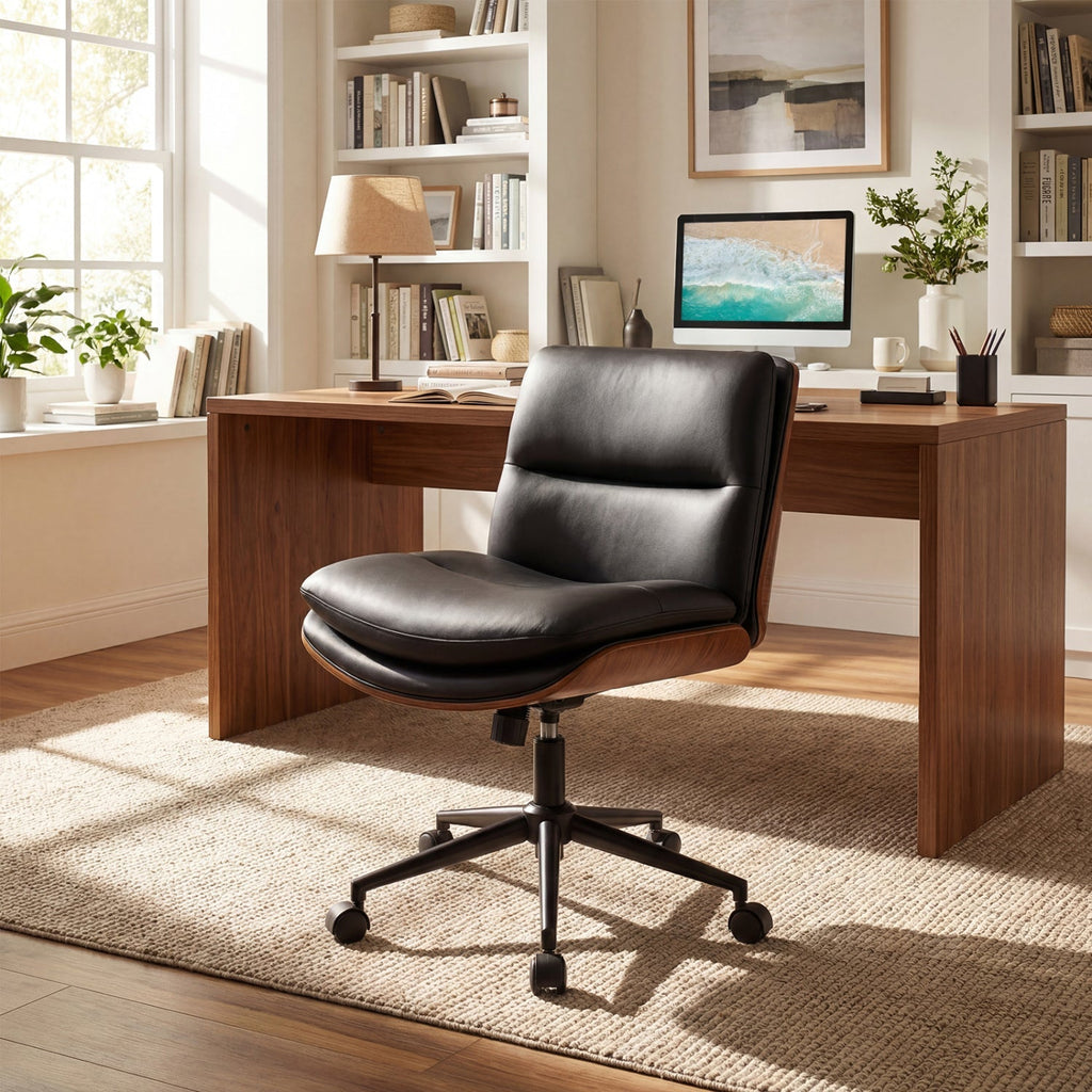 Armless Office Chair with Curved Backrest and Padded Seat