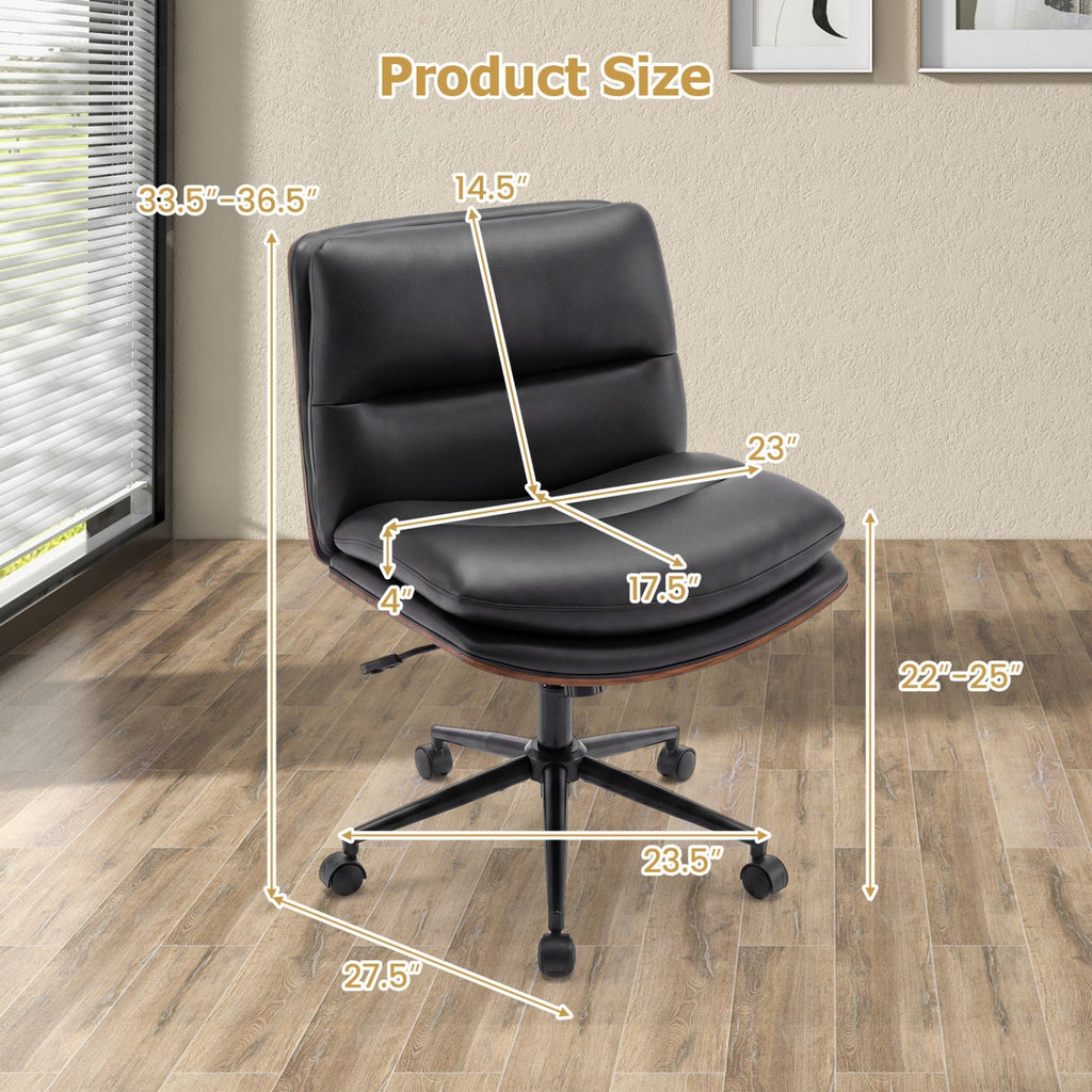Armless Office Chair with Curved Backrest and Padded Seat