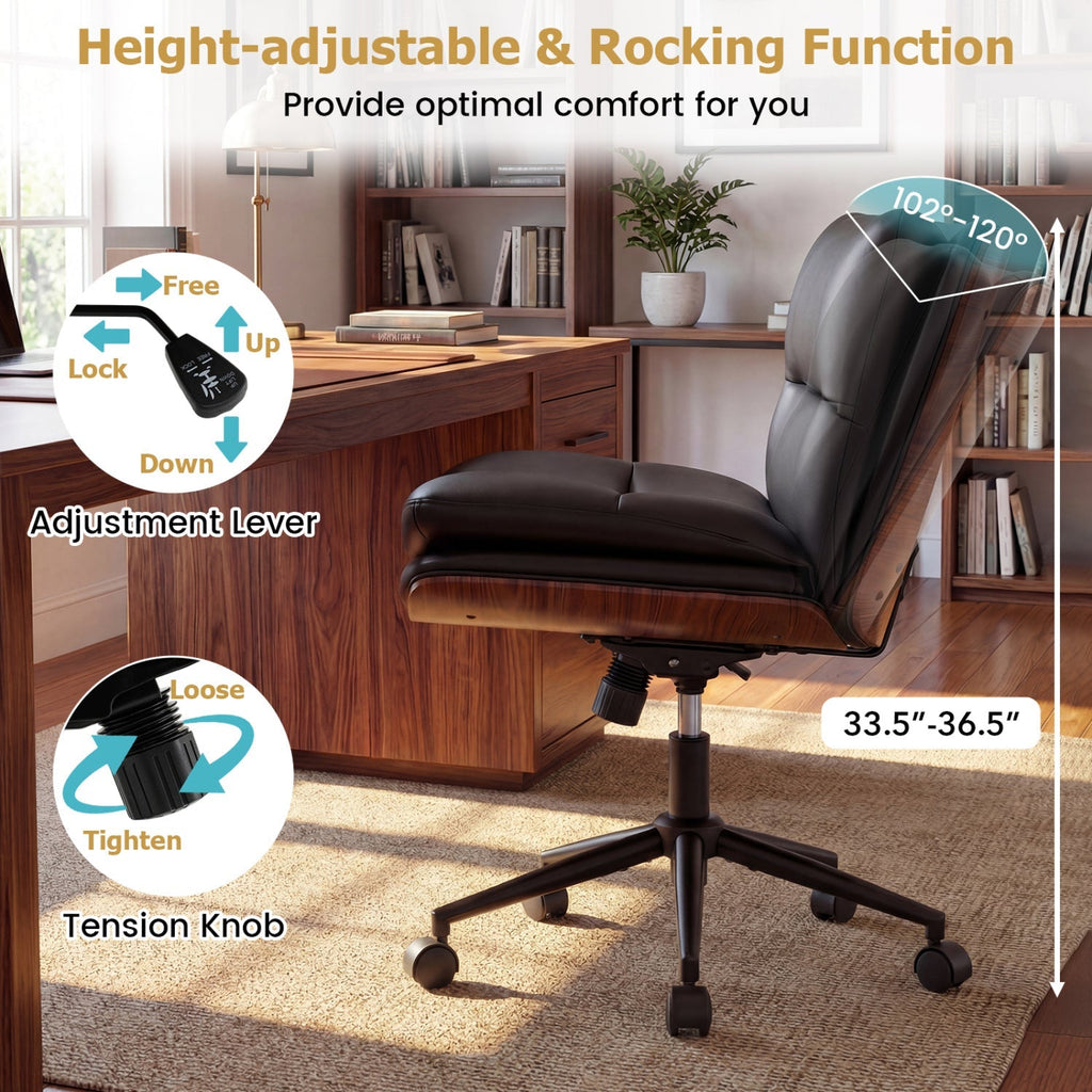 Armless Office Chair with Curved Backrest and Padded Seat