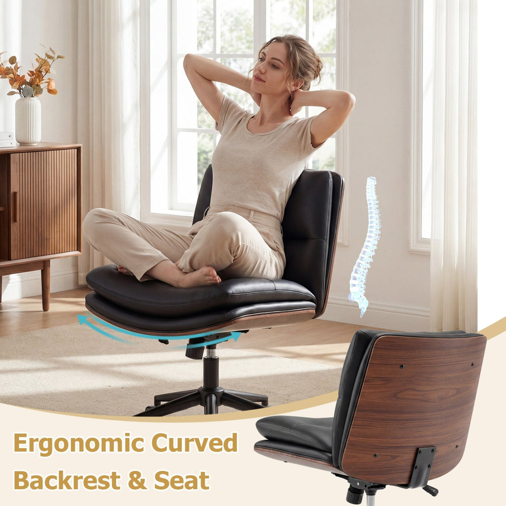 Armless Office Chair with Curved Backrest and Padded Seat