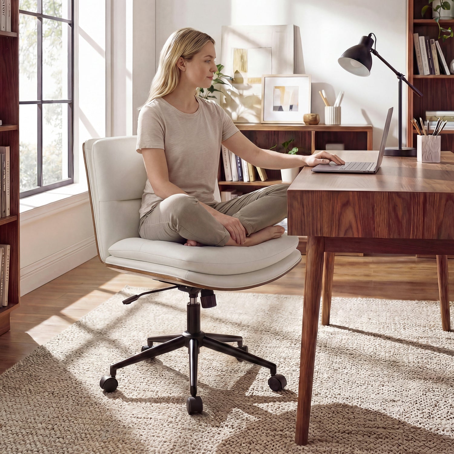 Armless Office Chair with Curved Backrest and Padded Seat