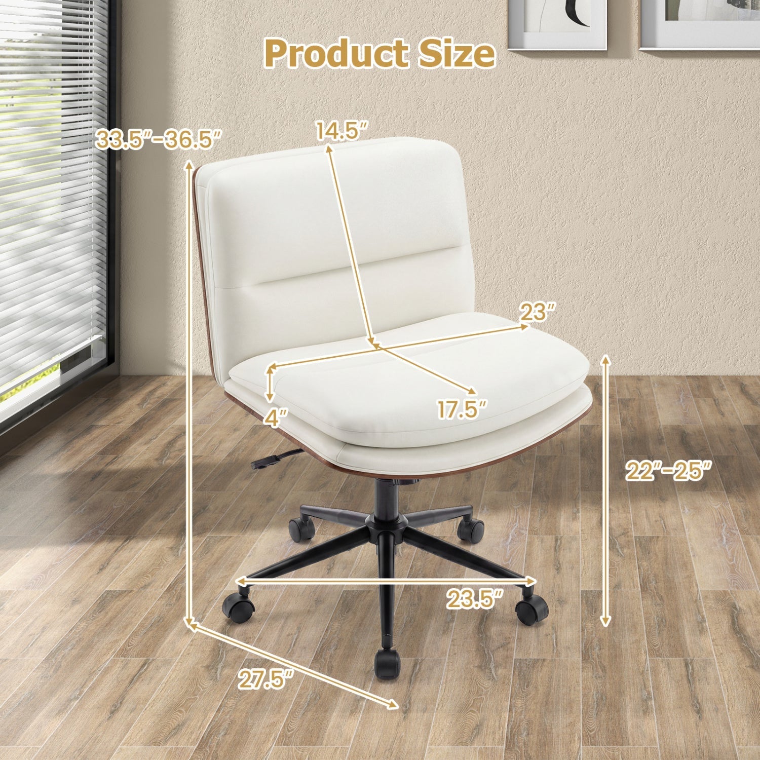 Armless Office Chair with Curved Backrest and Padded Seat