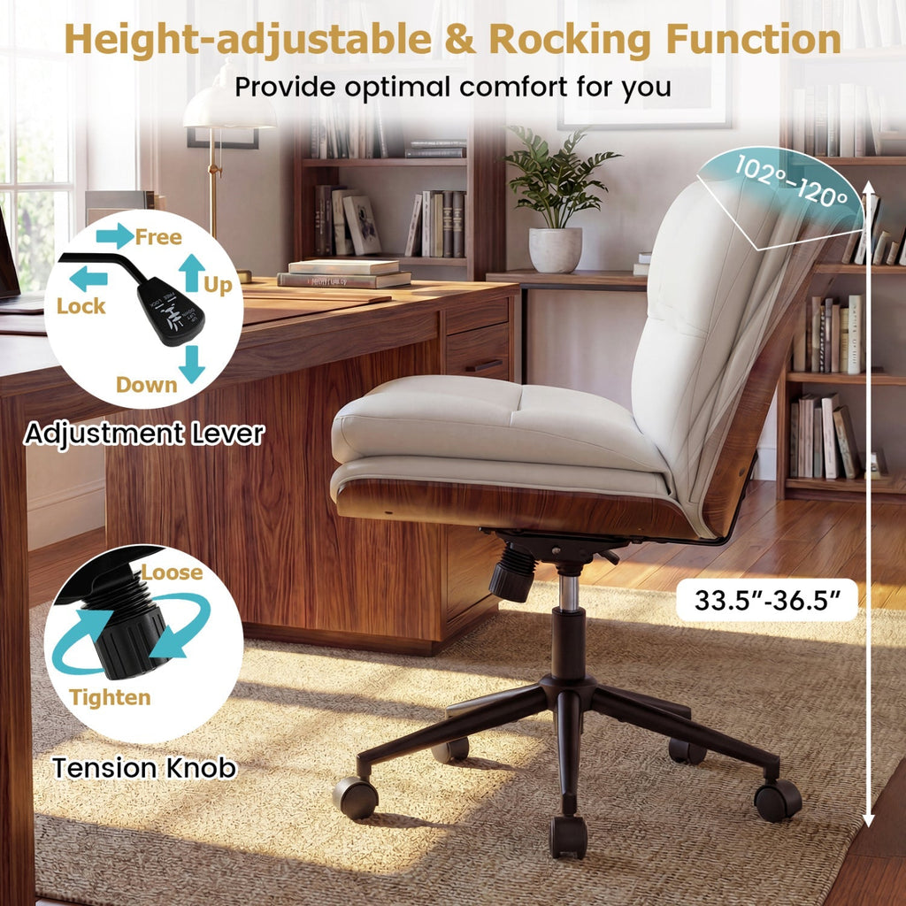 Armless Office Chair with Curved Backrest and Padded Seat