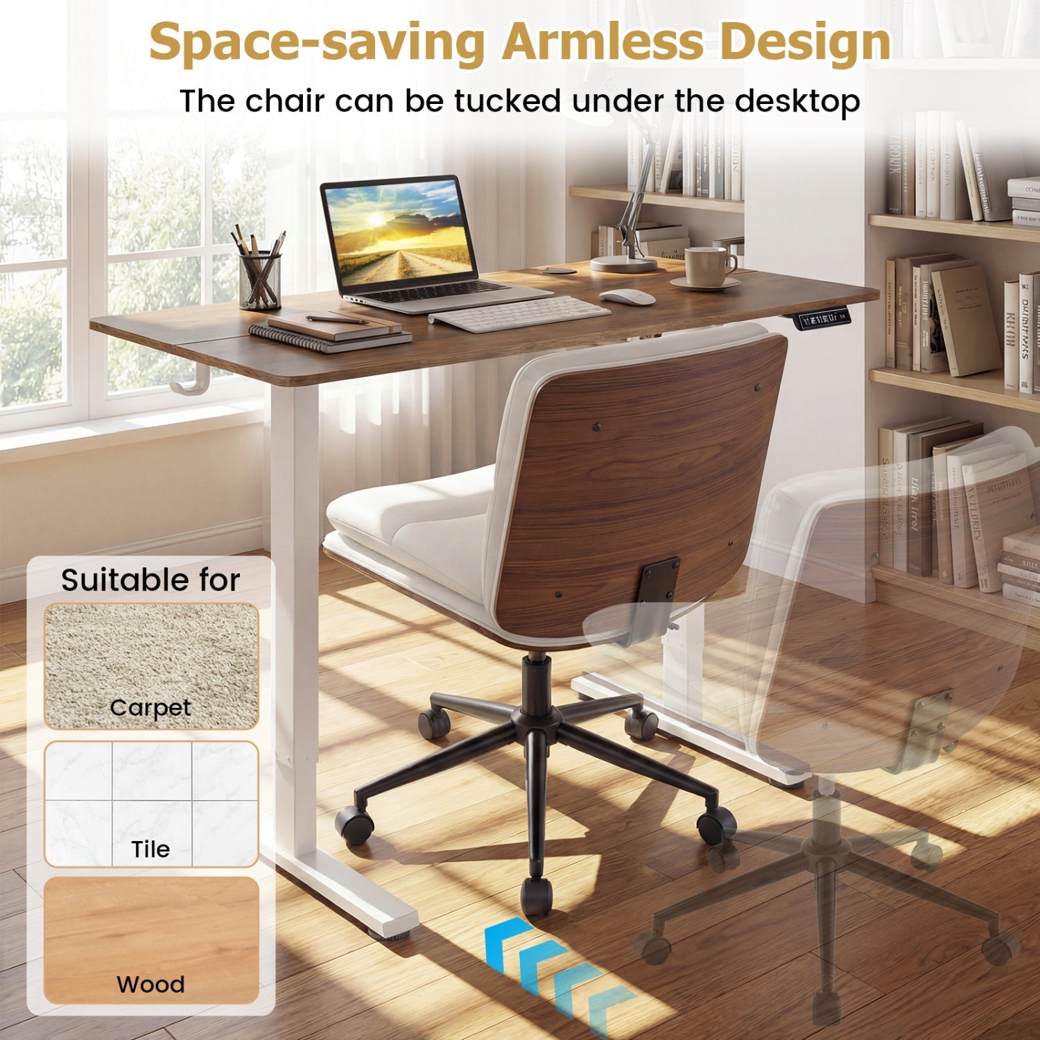 Armless Office Chair with Curved Backrest and Padded Seat