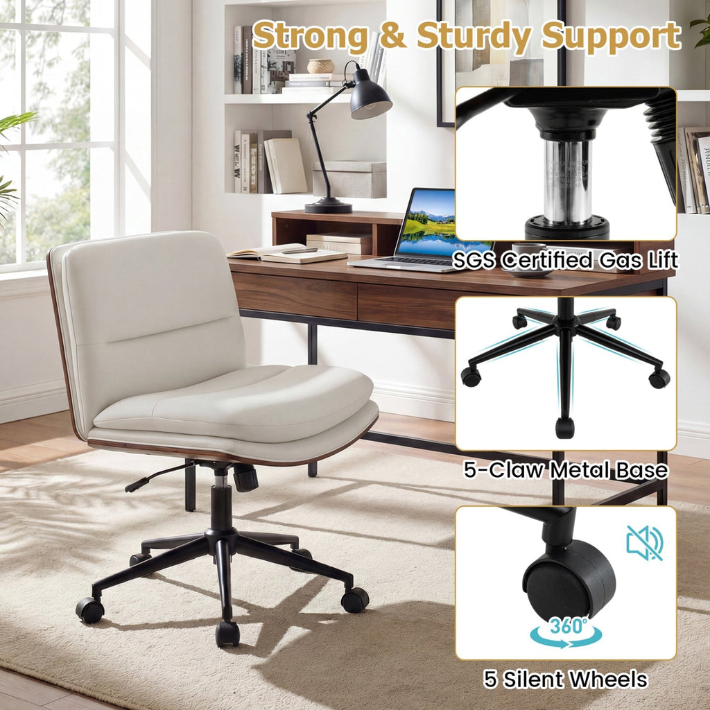 Armless Office Chair with Curved Backrest and Padded Seat