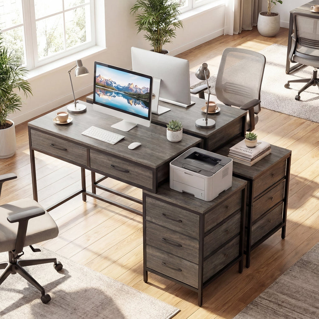 Computer Desk with 5 Drawers and Printer Stand for Bedroom and Small Spaces