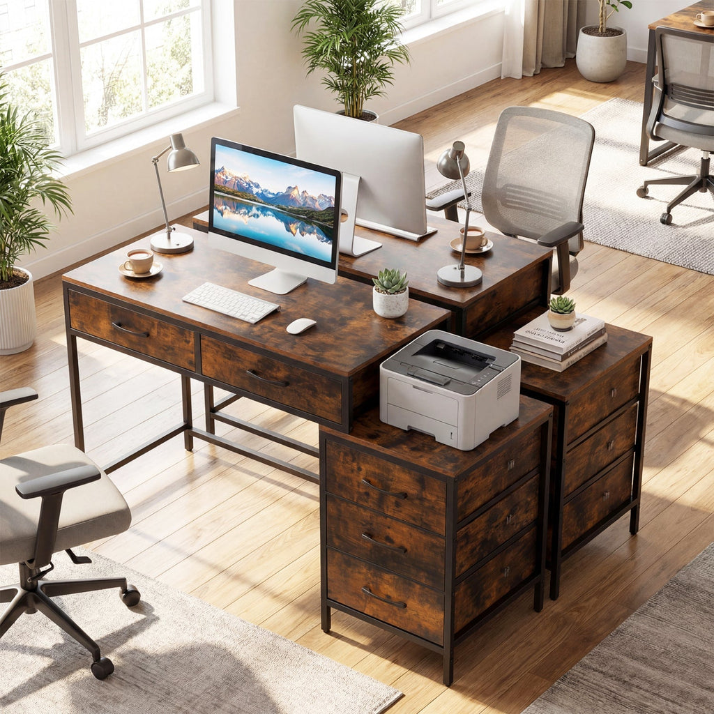 Computer Desk with 5 Drawers and Printer Stand for Bedroom and Small Spaces