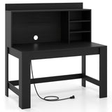 Modern Computer Desk with Hutch and Storage Shelves