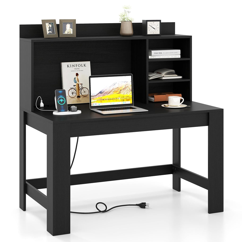 Modern Computer Desk with Hutch and Storage Shelves