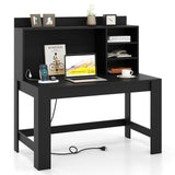Modern Computer Desk with Hutch and Storage Shelves