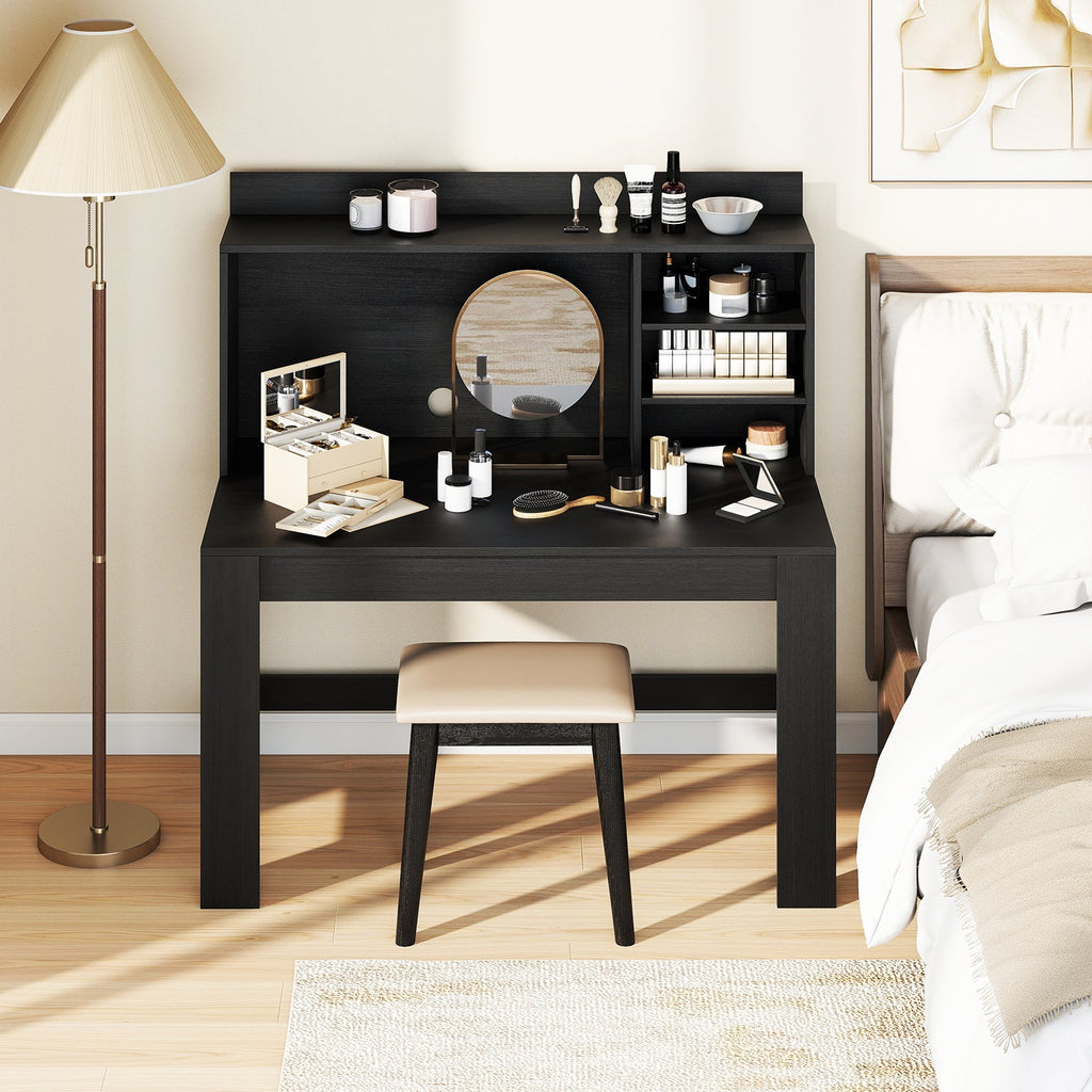 Modern Computer Desk with Hutch and Storage Shelves