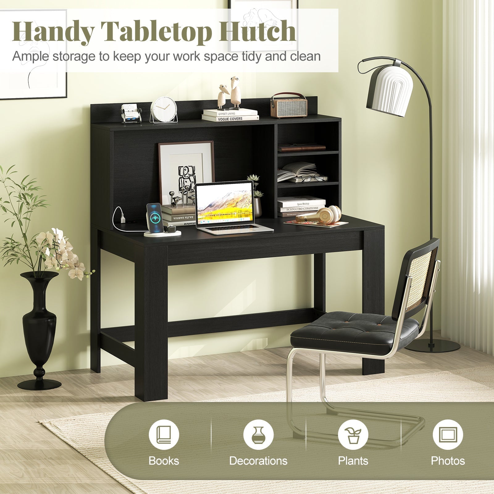 Modern Computer Desk with Hutch and Storage Shelves