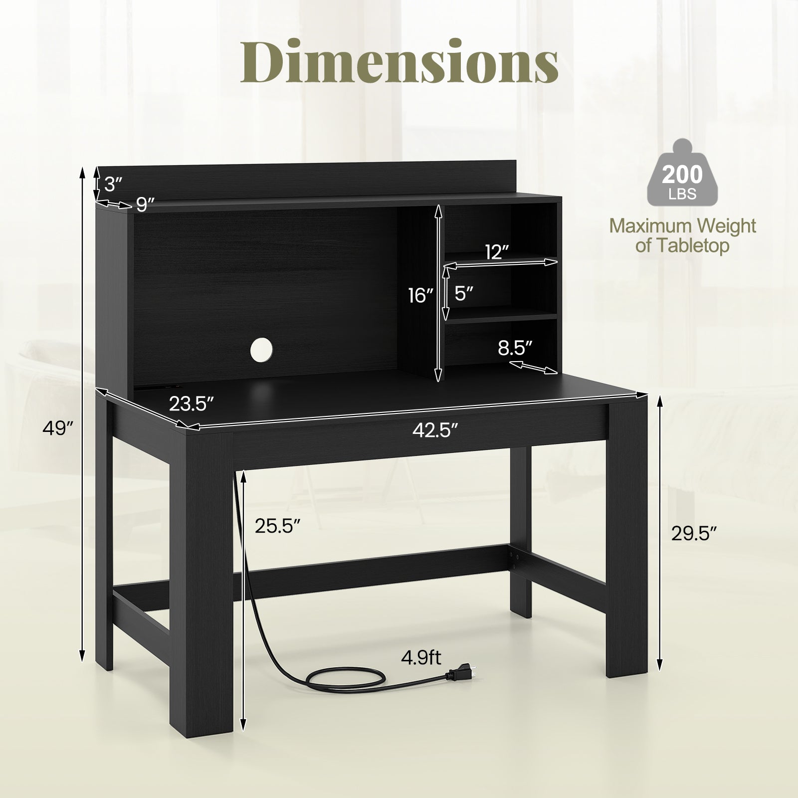 Modern Computer Desk with Hutch and Storage Shelves