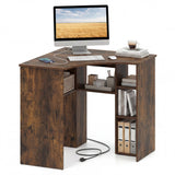 Corner Computer Desk Triangle Home Office Desk with Adjustable Shelf and Arc-Shaped Profile