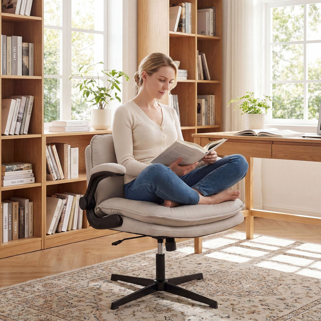 Criss Cross Chair with Flip-up Arms Ergonomic Office Desk Chair with Adjustable Height Wide Backrest Padded Seat