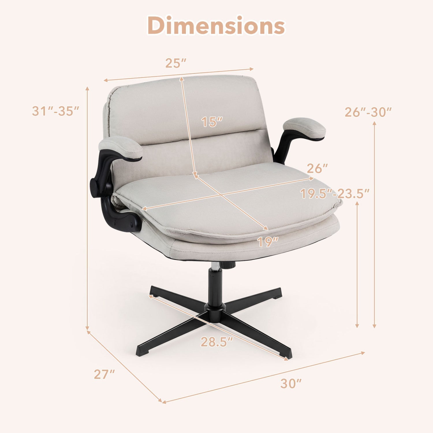 Criss Cross Chair with Flip-up Arms Ergonomic Office Desk Chair with Adjustable Height Wide Backrest Padded Seat