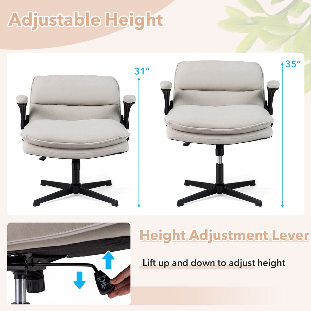 Criss Cross Chair with Flip-up Arms Ergonomic Office Desk Chair with Adjustable Height Wide Backrest Padded Seat