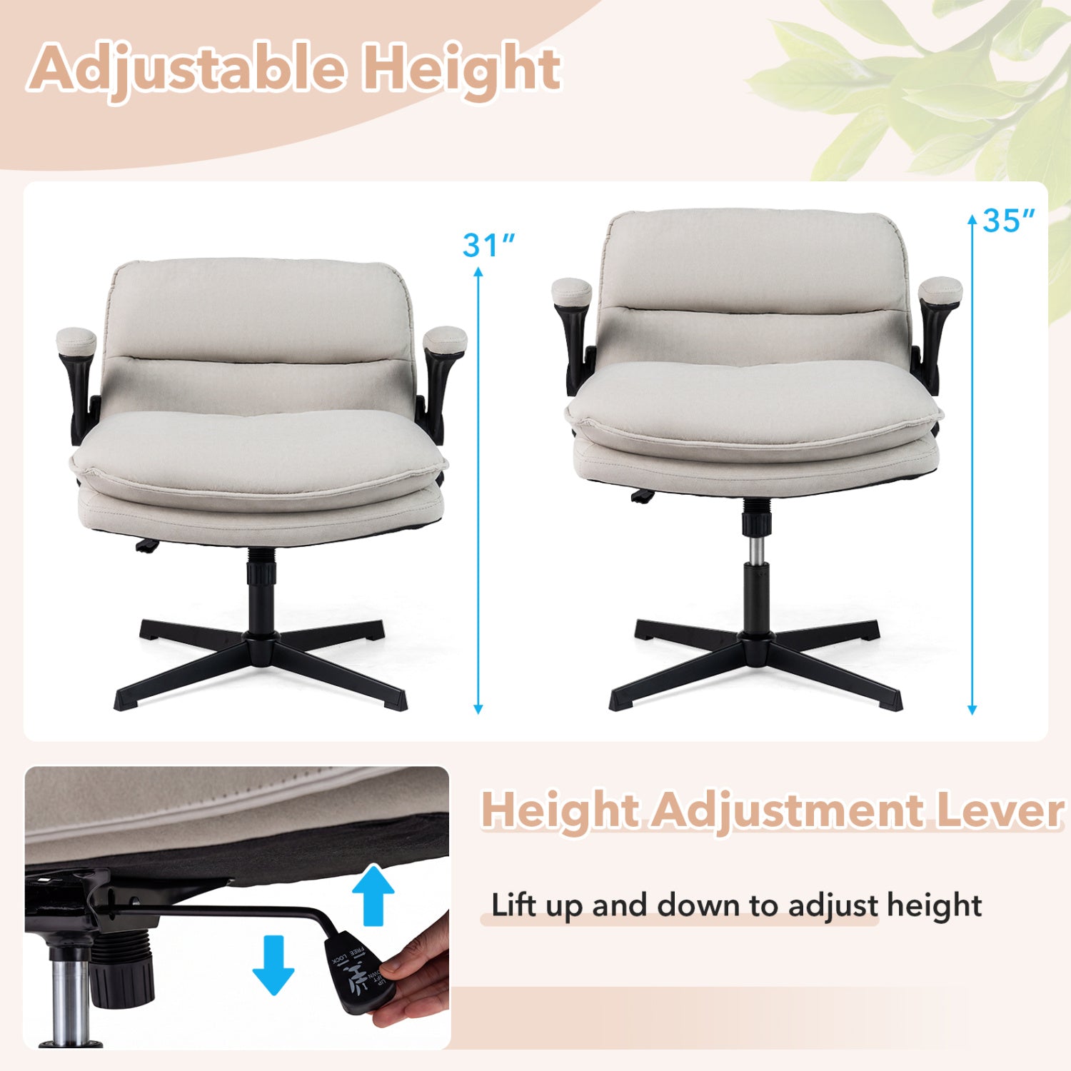 Criss Cross Chair with Flip-up Arms Ergonomic Office Desk Chair with Adjustable Height Wide Backrest Padded Seat