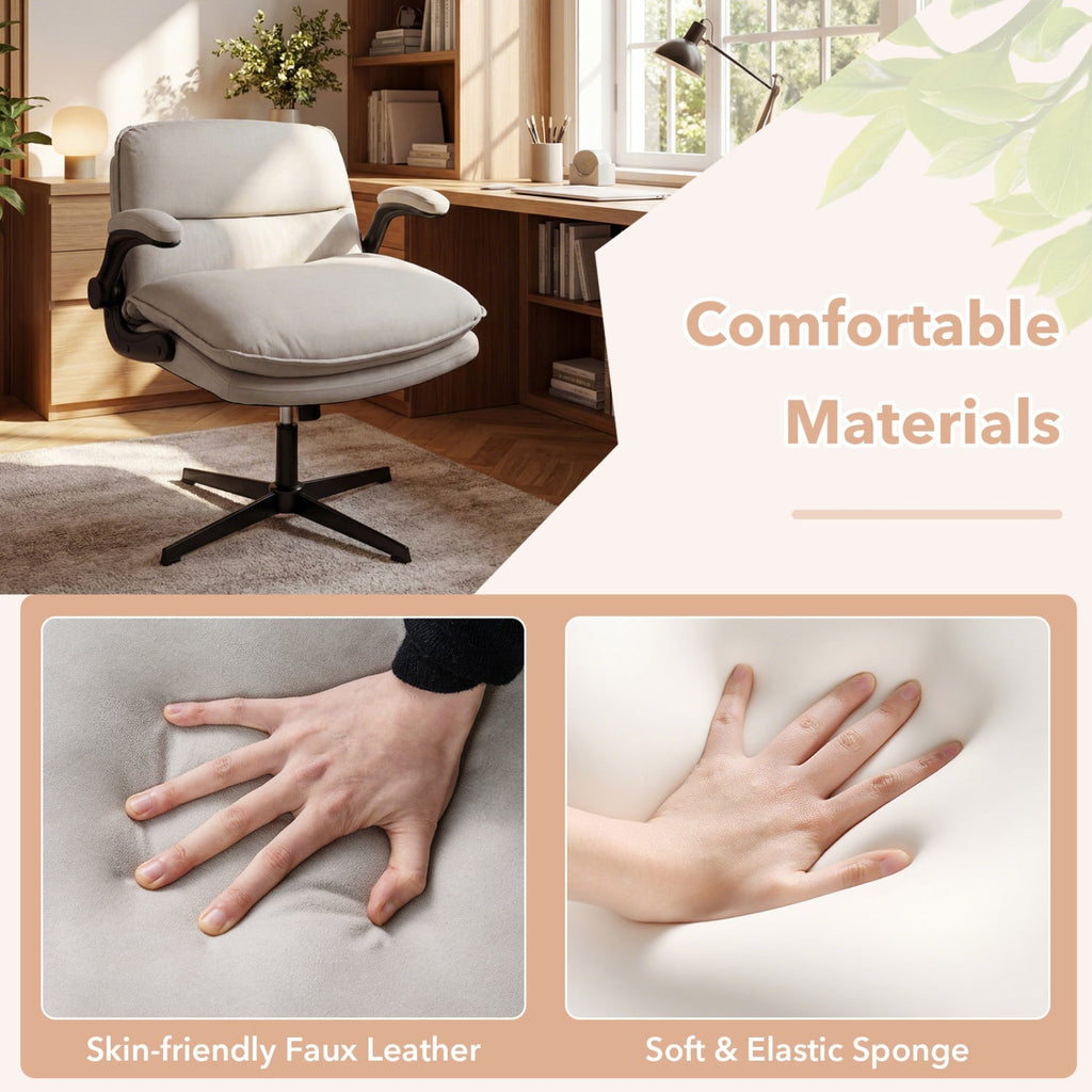Criss Cross Chair with Flip-up Arms Ergonomic Office Desk Chair with Adjustable Height Wide Backrest Padded Seat