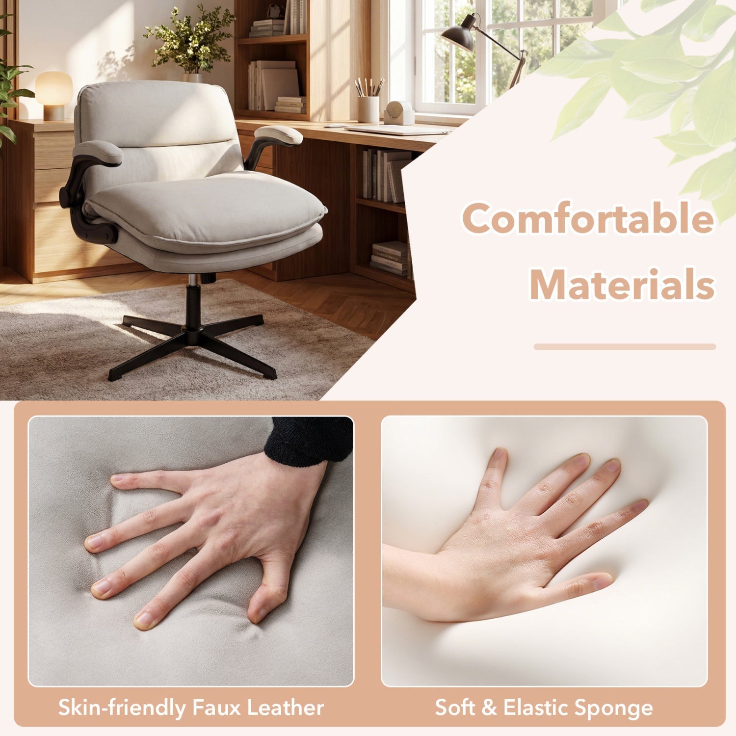 Criss Cross Chair with Flip-up Arms Ergonomic Office Desk Chair with Adjustable Height Wide Backrest Padded Seat